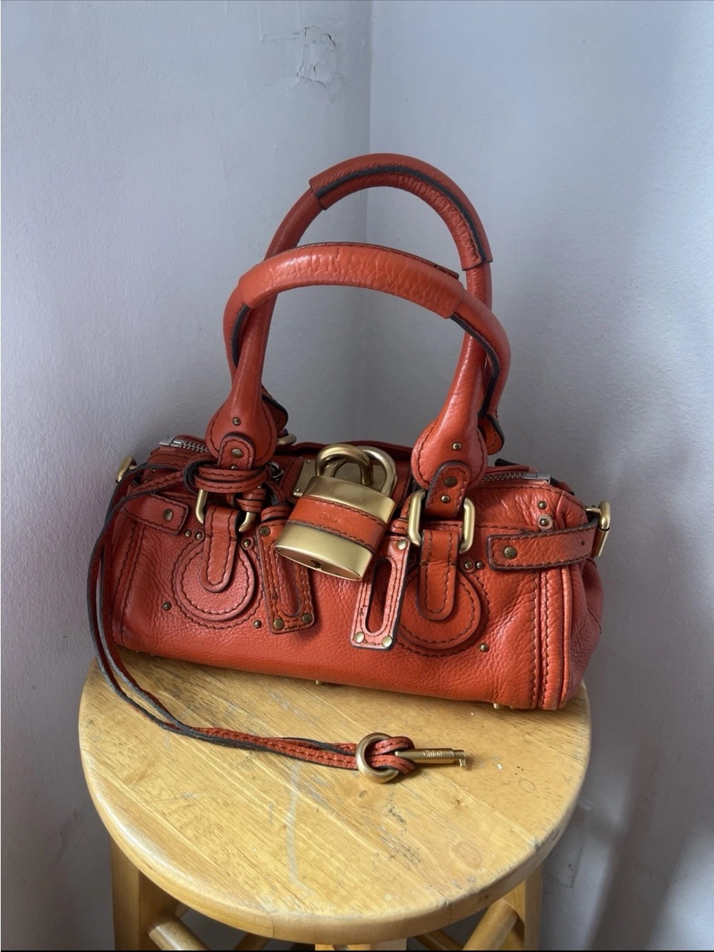 Authentic vintage Chloe Mini Small Paddington Bag Satchel Orange Red Gold Y2K